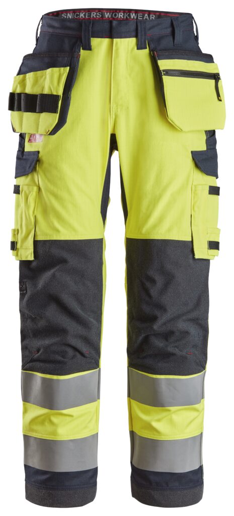ProtecWork, arbejdsbukser med hylsterlommer og ens lårlommer, High-Vis klasse 2