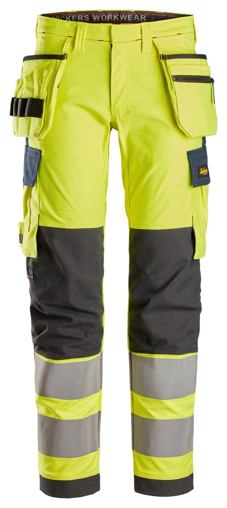 ProtecWork, High-Vis arbejdsbukser i stretch med hylsterlommer, klasse 2