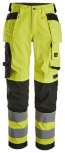 High-Vis, Damearbejdsbukser i stretch med hylsterlommer, klasse 2