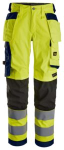 High-Vis, Damearbejdsbukser i stretch med hylsterlommer, klasse 2