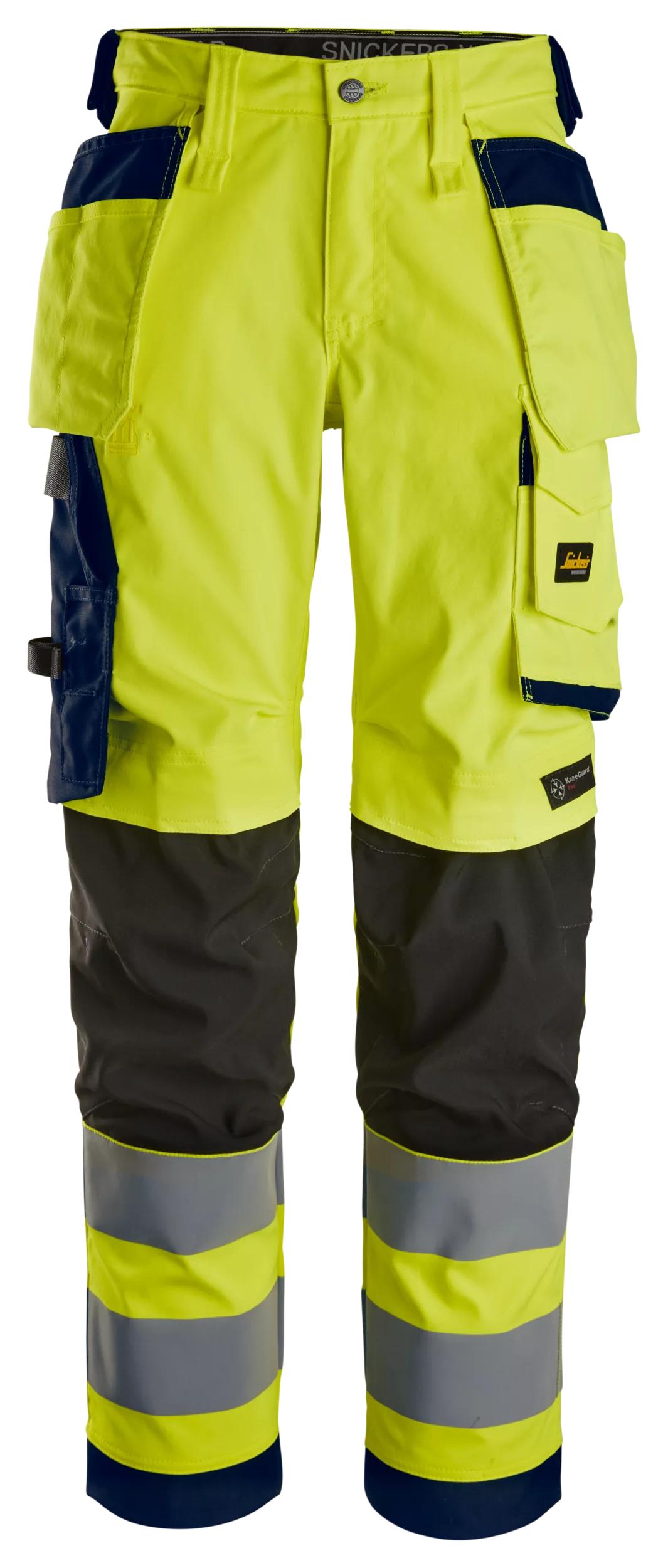 High-Vis, Damearbejdsbukser i stretch med hylsterlommer, klasse 2
